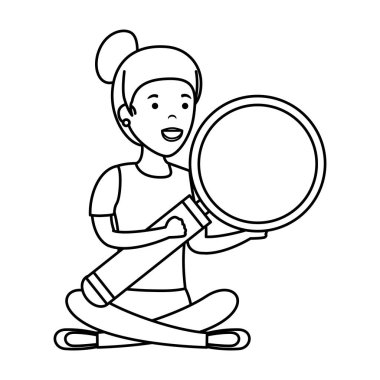 lotus pozisyonu büyüteç ile genç kadın