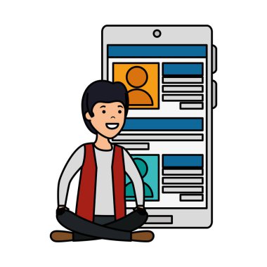 genç adam lotus pozisyonu ile smartphone