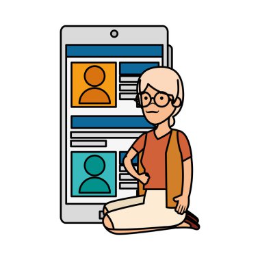 yaşlı kadın smartphone ile lotus pozisyonda