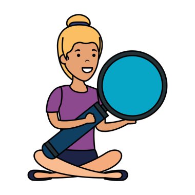 lotus pozisyonu büyüteç ile genç kadın