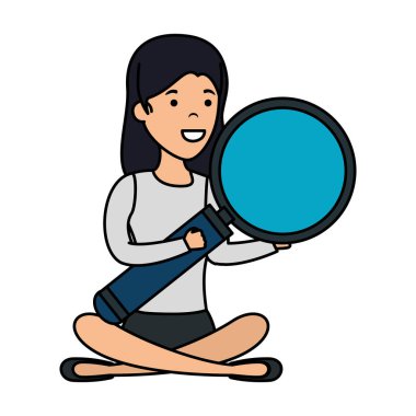 lotus pozisyonu büyüteç ile genç kadın