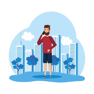 genç adam Smartphone ile arıyor