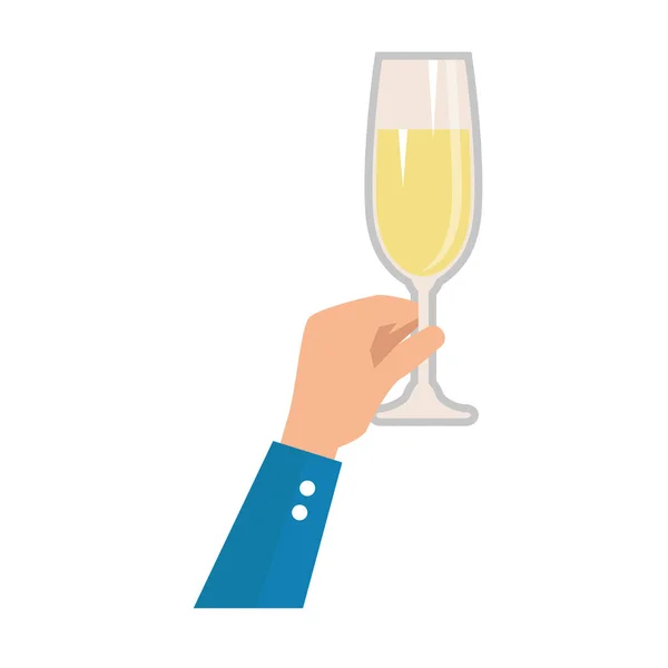 Mano di sollevamento tazza di champagne — Vettoriale Stock