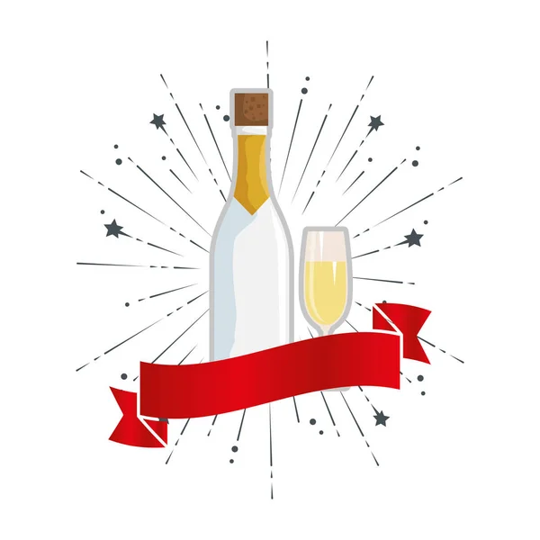 Bouteille de champagne avec tasse — Image vectorielle