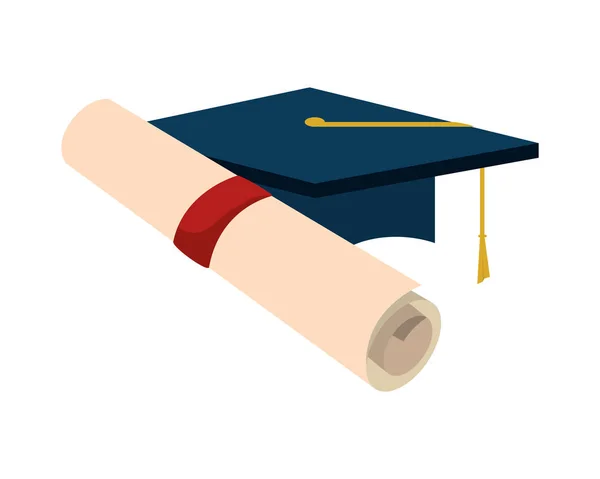 Ρολό πιστοποιητικό αποφοίτησης και καπέλο — Διανυσματικό Αρχείο