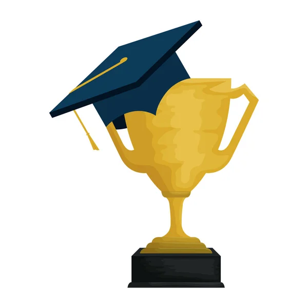 Chapeau graduation avec coupe trophée — Image vectorielle