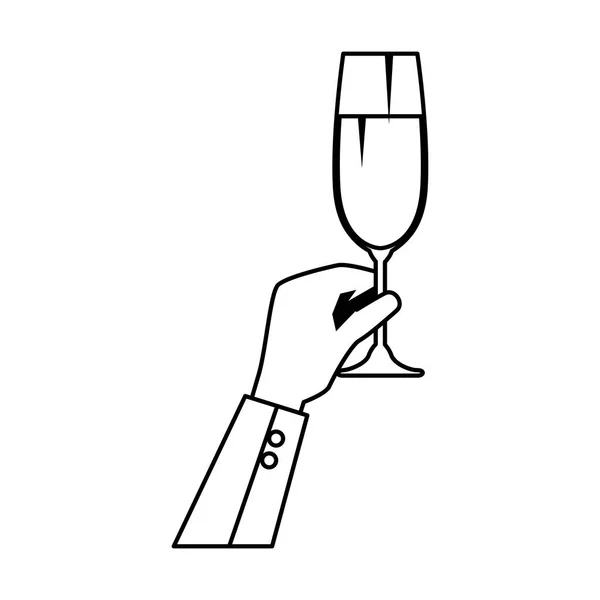 Mano di sollevamento tazza di champagne — Vettoriale Stock