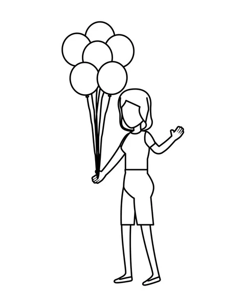Женщина с воздушными шарами гелий плавающий — стоковый вектор