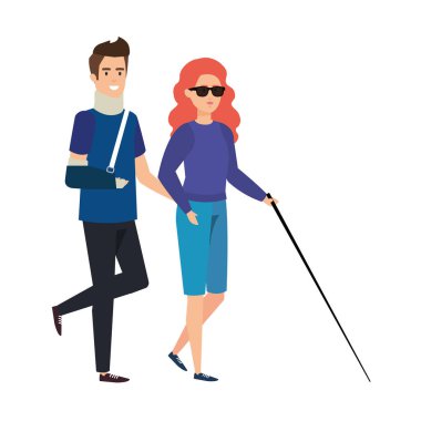 Ortopedik yaka ve kör kadın ile adam