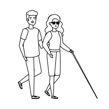 baston ve yardımcı kör kadınla