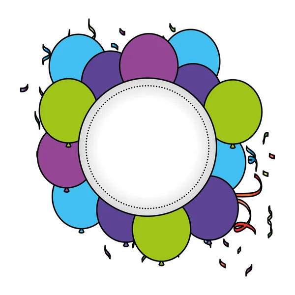 Quadro circular com balões de hélio flutuante — Vetor de Stock