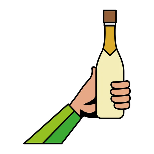 Hand with champagne bottle — Stock Vector