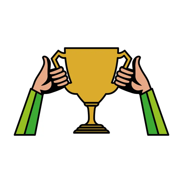 Mains levant trophée coupe prix — Image vectorielle