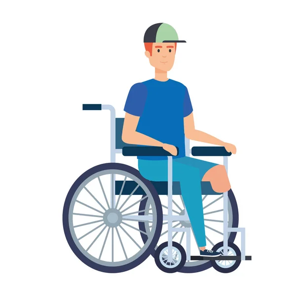 Молодой человек в инвалидной коляске — стоковый вектор