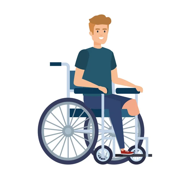 Молодой человек в инвалидной коляске — стоковый вектор