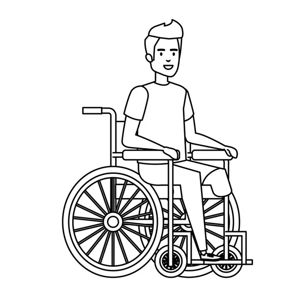 Jeune homme en fauteuil roulant — Image vectorielle