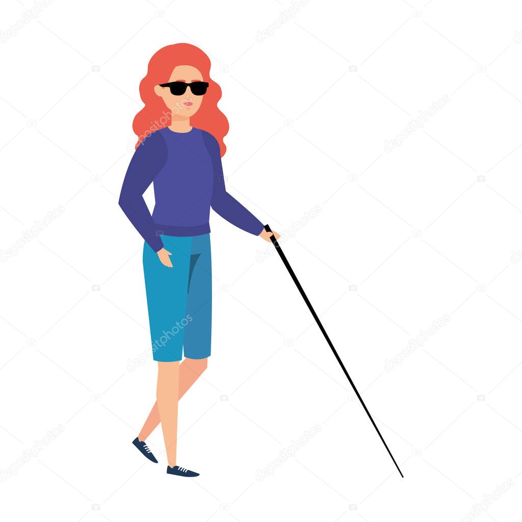 blind woman with walking stick
