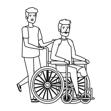 tekerlekli sandalye ile erkek yardımcı genç adam