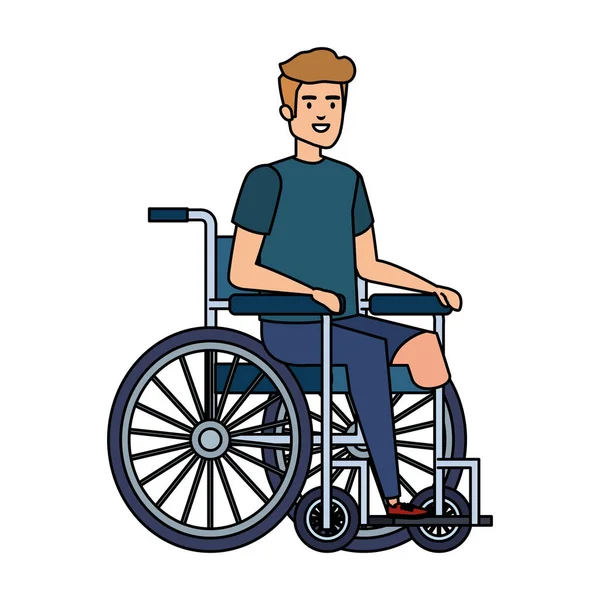Młody człowiek na wózku inwalidzkim — Wektor stockowy