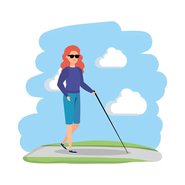 Blind woman with walking stick — Stock Vector