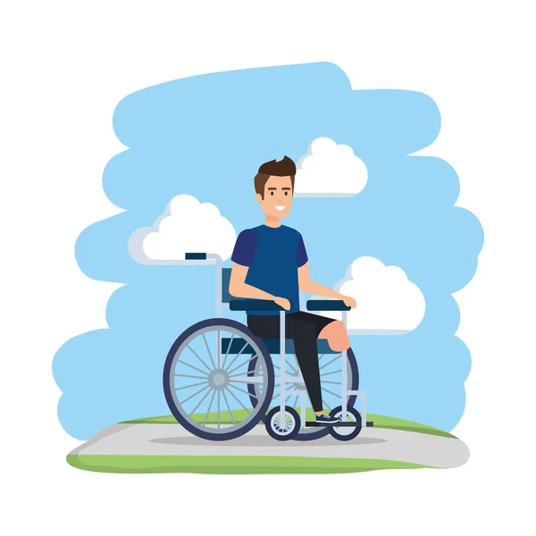 Jeune homme en fauteuil roulant — Image vectorielle