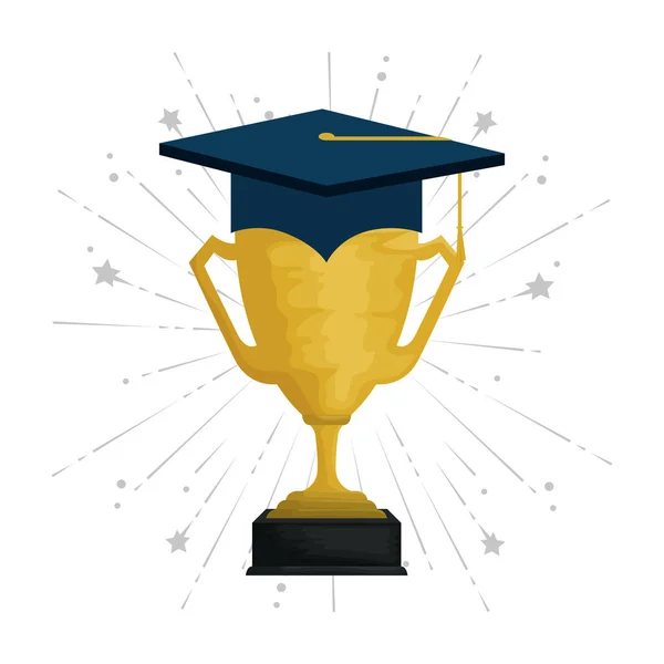 Chapeau graduation avec coupe trophée — Image vectorielle
