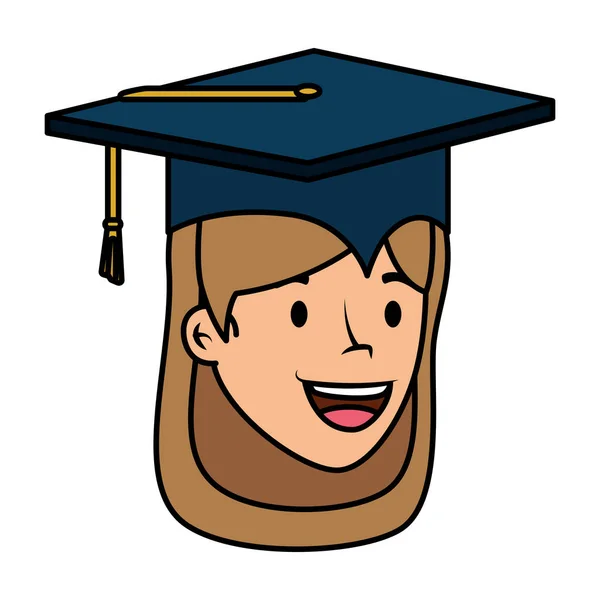 Young student graduated girl head character — Stock Vector