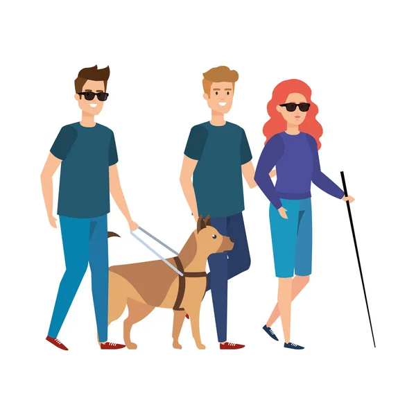 盲人妇女与帮手和导盲犬 — 图库矢量图片