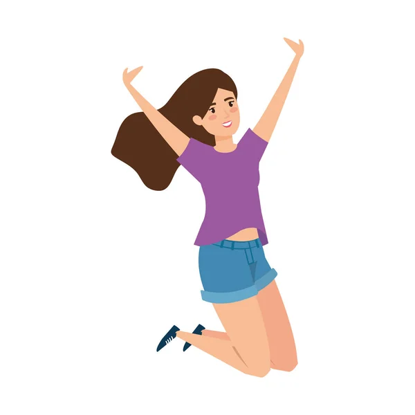 Woman jumping celebrating character — Stock Vector