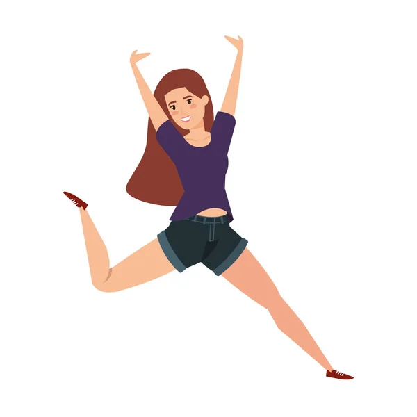 Mujer saltando celebrando carácter — Vector de stock