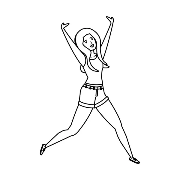 Femme sautant célébrant caractère — Image vectorielle