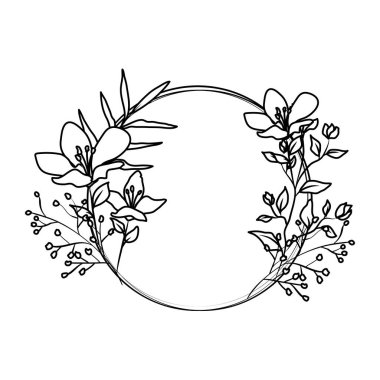 güzel çiçekler ile dairesel çerçeve