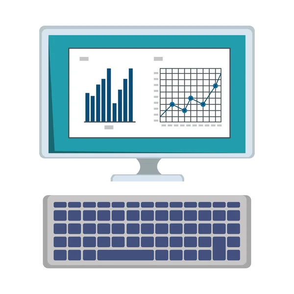 Computer desktop with statistics infographic — Stock Vector
