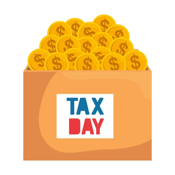 Caja de cartón día de impuestos con monedas — Archivo Imágenes Vectoriales