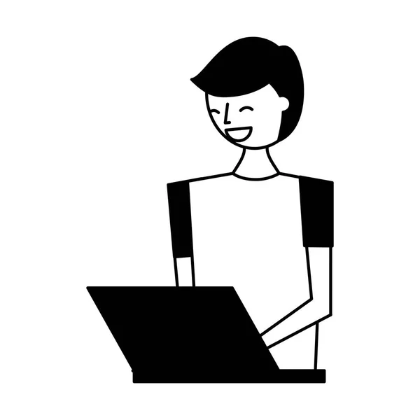 Jovem homem usando laptop —  Vetores de Stock