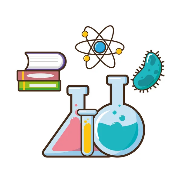 Libro molécula tubos de ensayo ciencia — Vector de stock