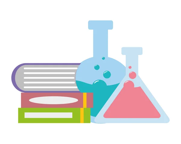 Frascos libros laboratorio ciencia — Vector de stock
