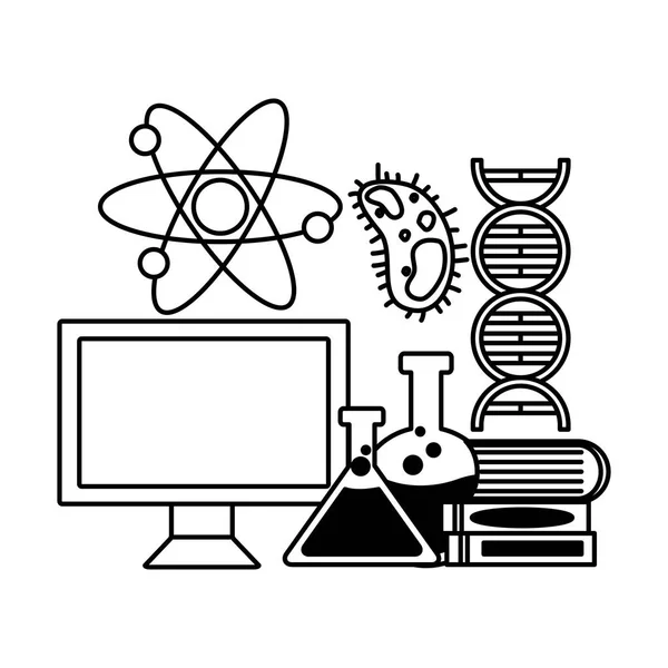 电脑烧瓶分子书籍 — 图库矢量图片