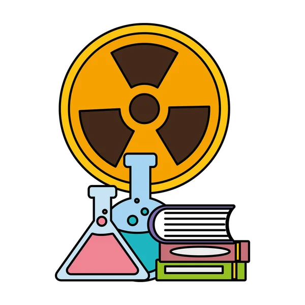 Flasks books radiation sign — Stock Vector