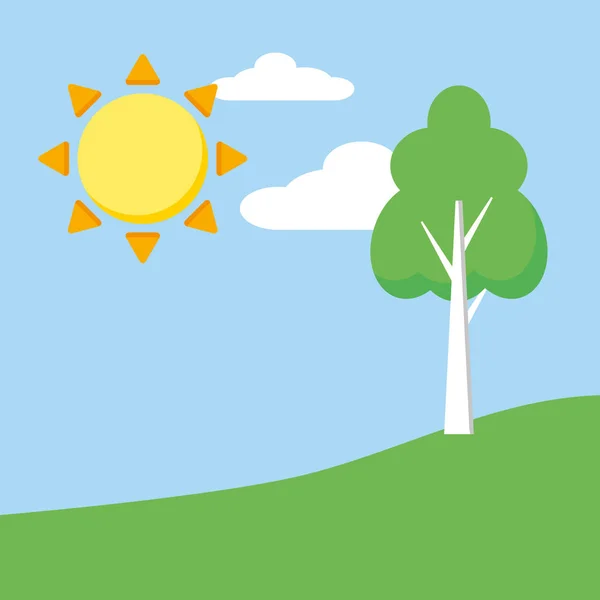 Landskap natur sol träd — Stock vektor