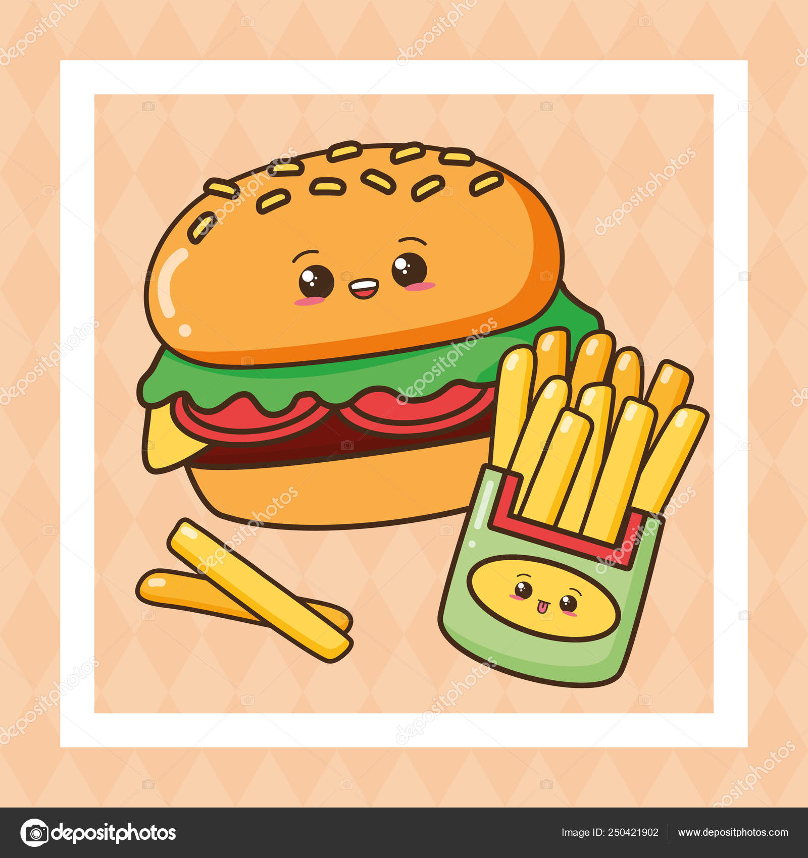 Kawaii desenho animado hambúrguer fast food imagem vetorial de