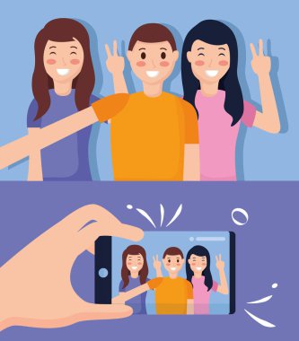 İnsanlar alarak selfie