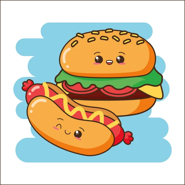 Kawaii fast-food — Vetor de Stock