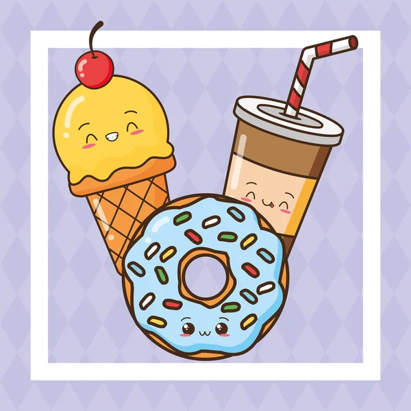 Kawaii comida rápida — Vector de stock