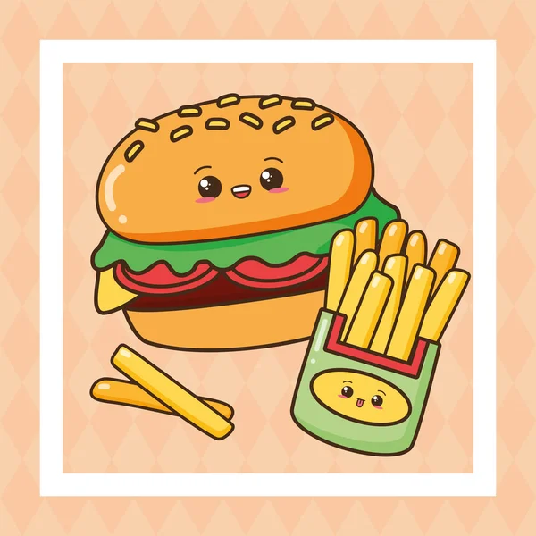 Kawaii fast-food — Vetor de Stock