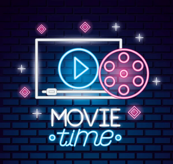 Tiempo de la película neón — Vector de stock