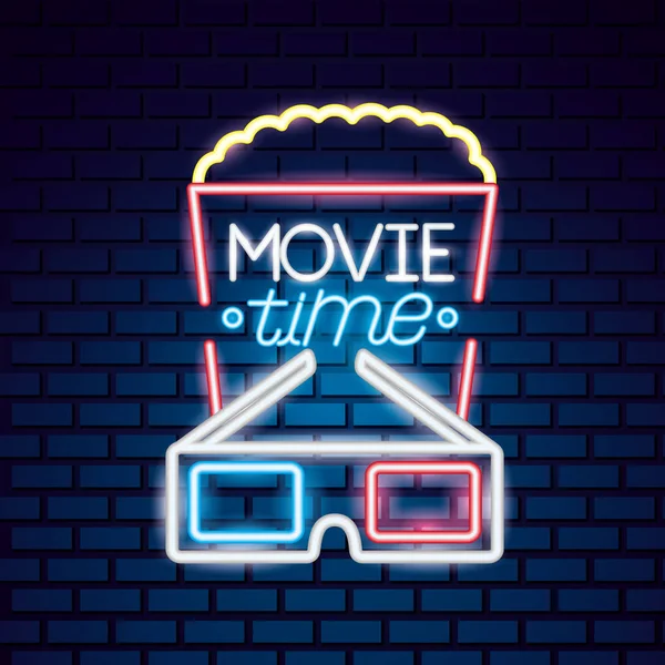 Movie time neon — Stock Vector