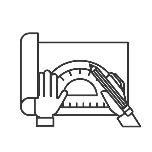 Grafický designér ruce, práci s úhloměrem a tužka — Stockový vektor