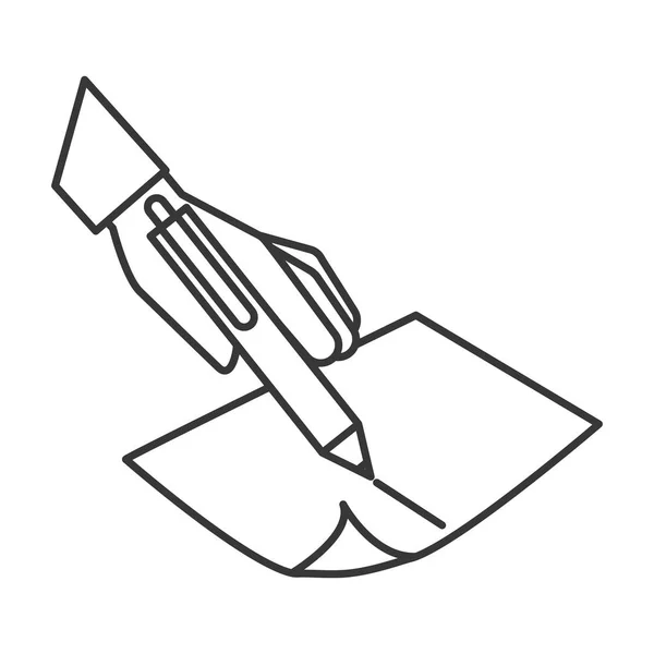 Ręka trzyma pisania piórem na papierze — Wektor stockowy