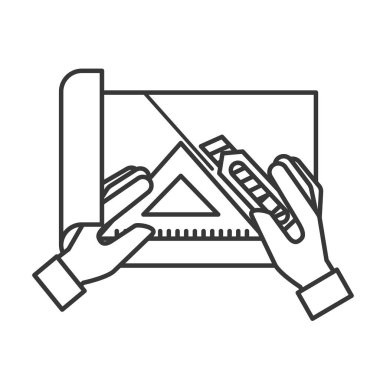 kesici ve üçgen cetvel ile el kağıt kesme